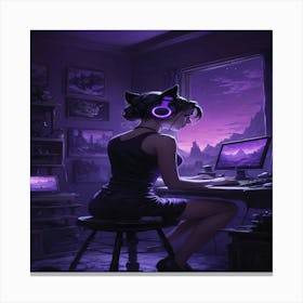 Default A Woman With Kitty Headphones And Heavy Make Up Sittin 2 Canvas Print