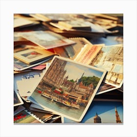 Postcards On A Table Canvas Print