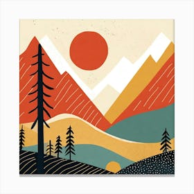 Landscape Painting Abstract Mountains and Forest Canvas Print