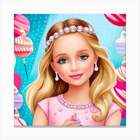 Barbie Doll, Cartoon Illustration, Baby girl room decor, digital art print, pink barbie Canvas Print
