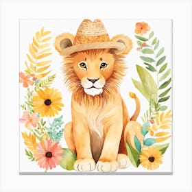 Floral Baby Lion Nursery Painting (14) Canvas Print