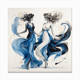 Two Women In Blue Dresses Canvas Print