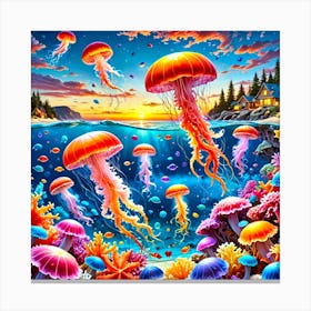 Jellyfish Under The Sea Canvas Print