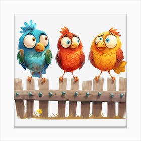 Three Birds On A Fence 5 Canvas Print