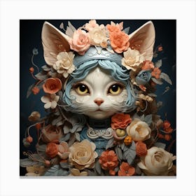 Cat With Flowers Canvas Print