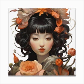 Asian Girl With Flowers Canvas Print