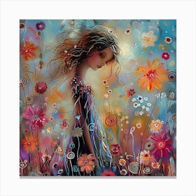 Girl In A Flower Field Canvas Print