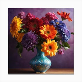 Gerberas In A Blue Vase 1 Canvas Print