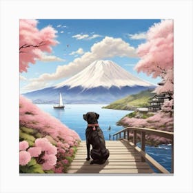 Dog In Cherry Blossoms Canvas Print