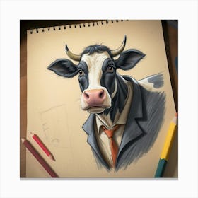 Cow In A Suit 2 Canvas Print