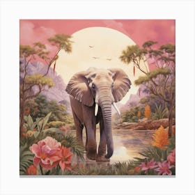 Elephant 1 Pink Jungle Animal Portrait Canvas Print