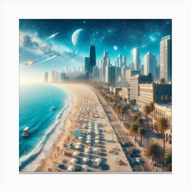 Cityscape With The Beach - Futuristic Art Canvas Print