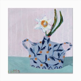 Daffodil In Blue Vase Canvas Print