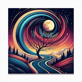 Winding Road Moon Tree 3 1 Canvas Print