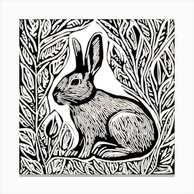 Rabbit In The Forest Linocut Canvas Print