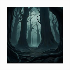 An Image Of A Deep, Dark Forest With Ancient, Towering Trees Canvas Print