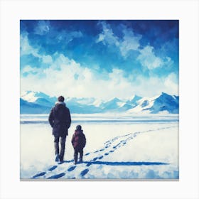 Father And Son Walking In The Snow Canvas Print