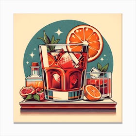 Negroni Cocktail Illustration Canvas Print