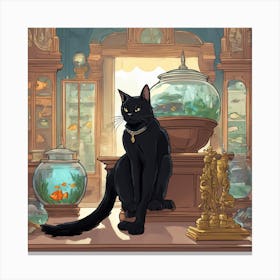 Black Cat In A Fish Tank 1 Canvas Print