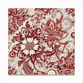 Batik, Red And White Floral Pattern 2 Canvas Print