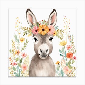 Floral Baby Donkey Nursery Illustration (32) Canvas Print