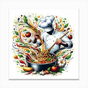 Chef Cooking Spaghetti Canvas Print