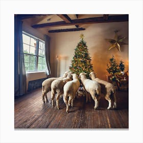 Firefly Sheep, Family, Meeting, Christmas, Candles, Christmas Tree, Baubles, Star, Festive, Holiday, (3) Canvas Print