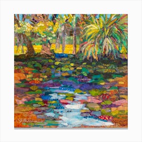 Peaceful Landscape In Florida With Palm Trees Square Canvas Print