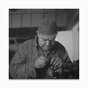 Burley, Idaho, Mechanic In Garage By Russell Lee Canvas Print