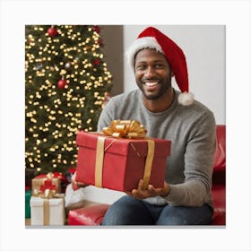 Happy Young Man With Christmas Gift 1 Canvas Print