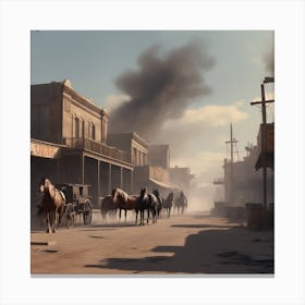 Western Town In Texas With Horses No People Sharp Focus Emitting Diodes Smoke Artillery Sparks (7) Canvas Print
