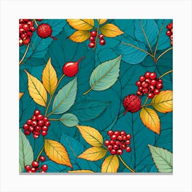 Autumn Leaves And Berries Seamless Pattern Canvas Print