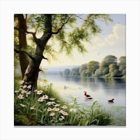 Ducks By The River Canvas Print