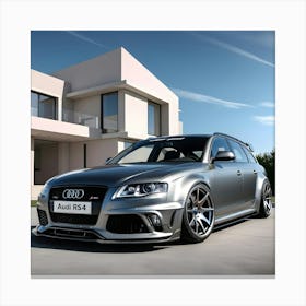 Image Of A Sleek Grey Audi RS4 In-front Of A Beautiful Modern House 3 Canvas Print