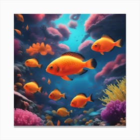 Underwater Neon Fish amongst Coral Reefs Canvas Print