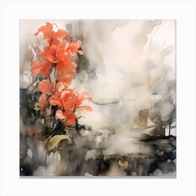 Red Flowers water colour & Ink Canvas Print