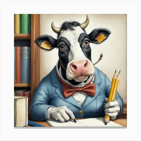 Cow At Desk 2 Canvas Print