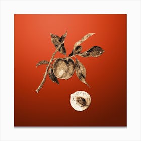Gold Botanical Peach on Tomato Red Canvas Print