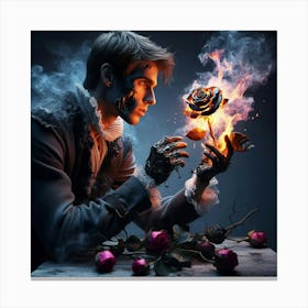 Man Holding A Rose Canvas Print