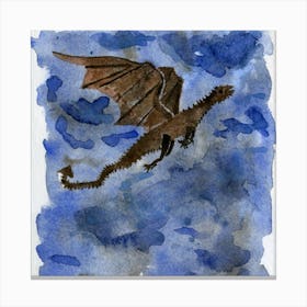 Brown Flying Dragon Watercolor Painting Canvas Print