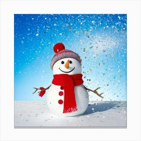 Firefly 3d, Cute, Snowman, Peeking, White, Wall, Red, Scarf, Hat, Silver, Glittery, Sequin, Decorati Canvas Print