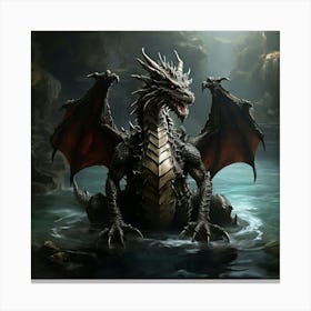 Dragon In The Water Art Painting Canvas Print