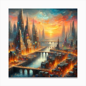 Futuristic City At Sunset Canvas Print