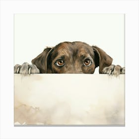 Dog Peeking Over A Sign 10 Canvas Print