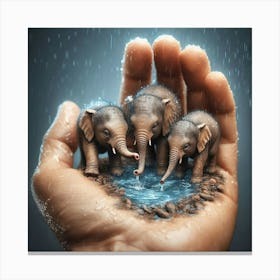 Elephants In The Rain 7 Canvas Print