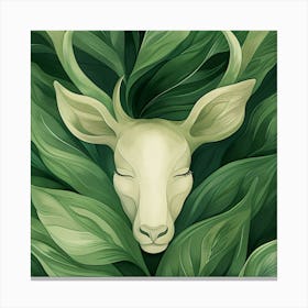 Deer Head In Green Leaves Canvas Print