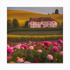 Pink House In The Countryside Canvas Print