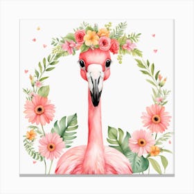 Floral Baby Flamingo Nursery Illustration (15) Canvas Print