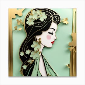 Geisha Japanese Textured Monohromatic Canvas Print