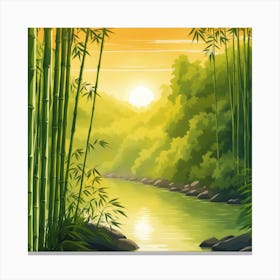 A Stream In A Bamboo Forest At Sun Rise Square Composition 409 Canvas Print